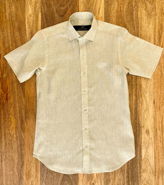 Linen Shirt Short Sleeve Green Pieter Petros